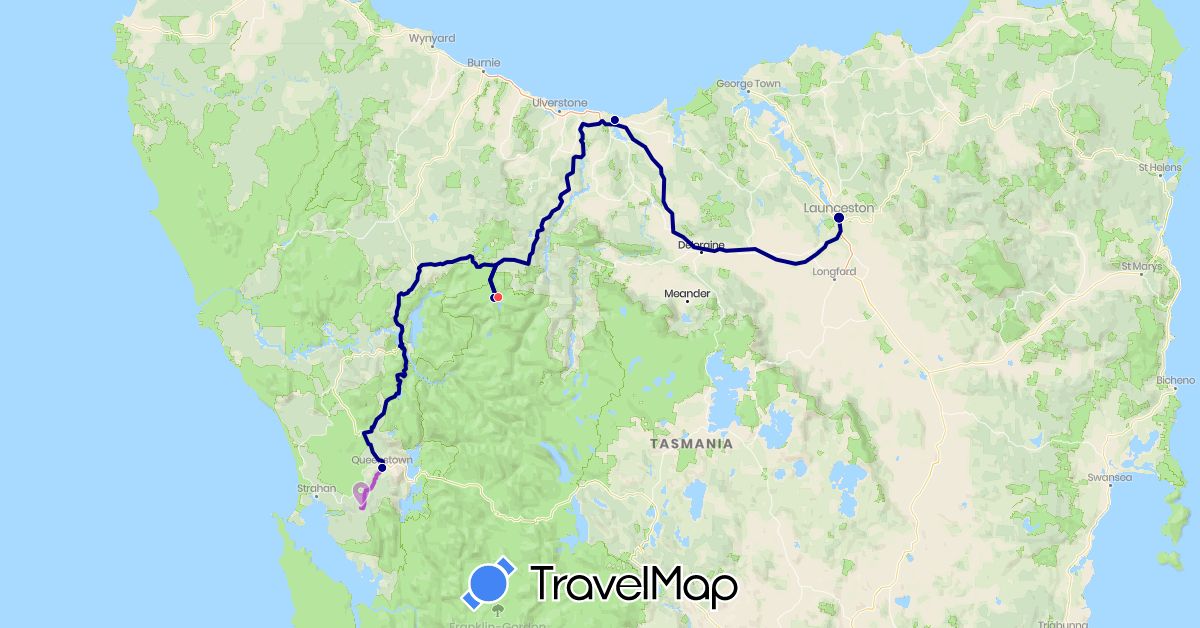 TravelMap itinerary: driving, train, hiking in Australia (Oceania)